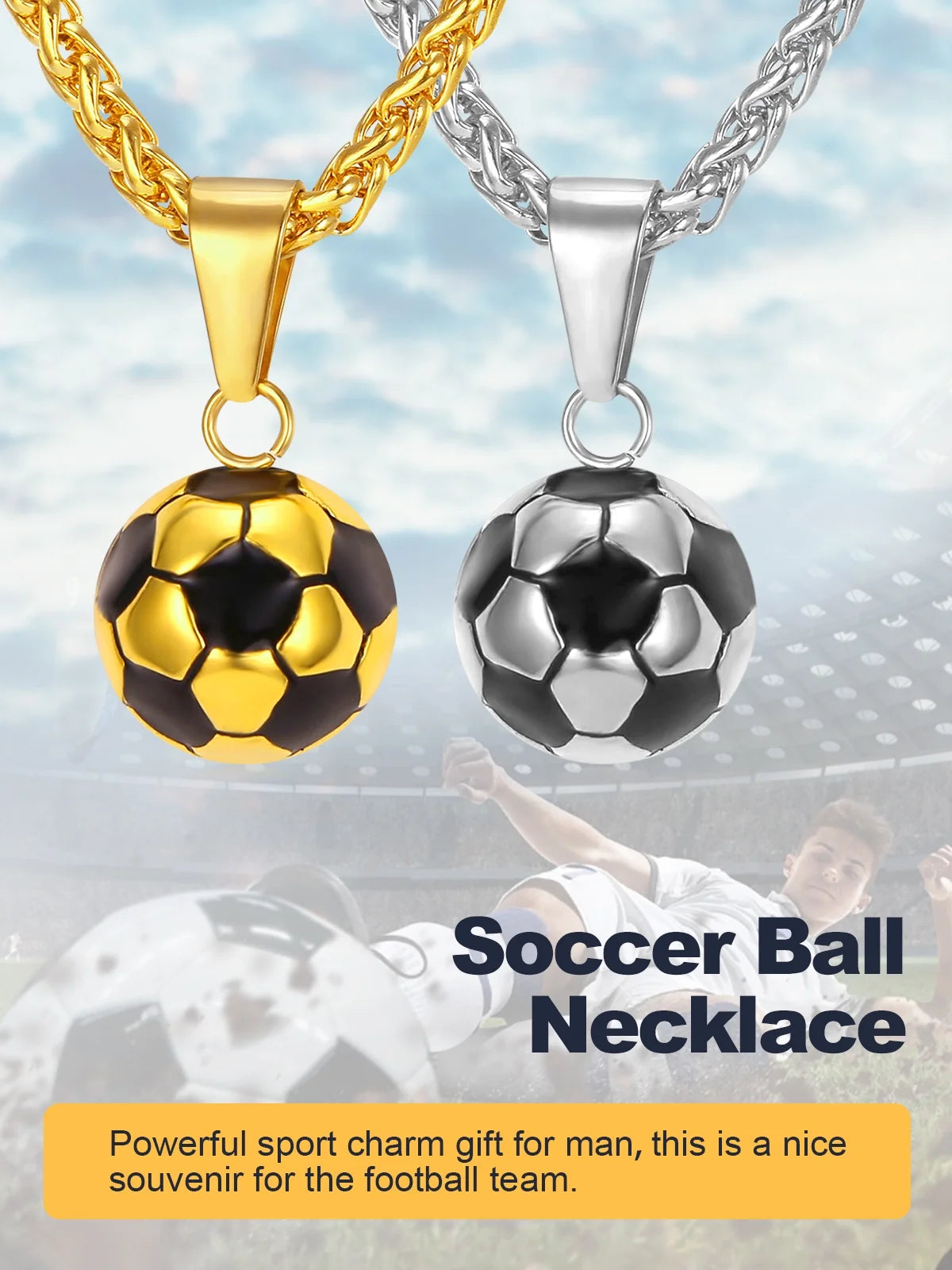 Charm Sport Ball Enamel Football Fashion Soccer Men Jewelry Gold Rope Chain