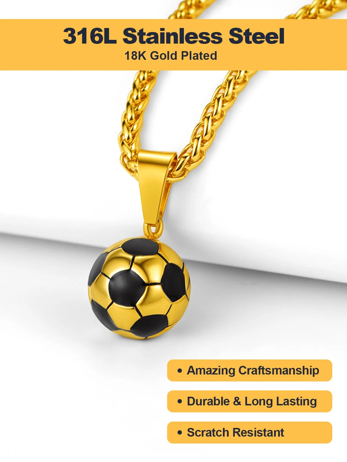 Charm Sport Ball Enamel Football Fashion Soccer Men Jewelry Gold Rope Chain