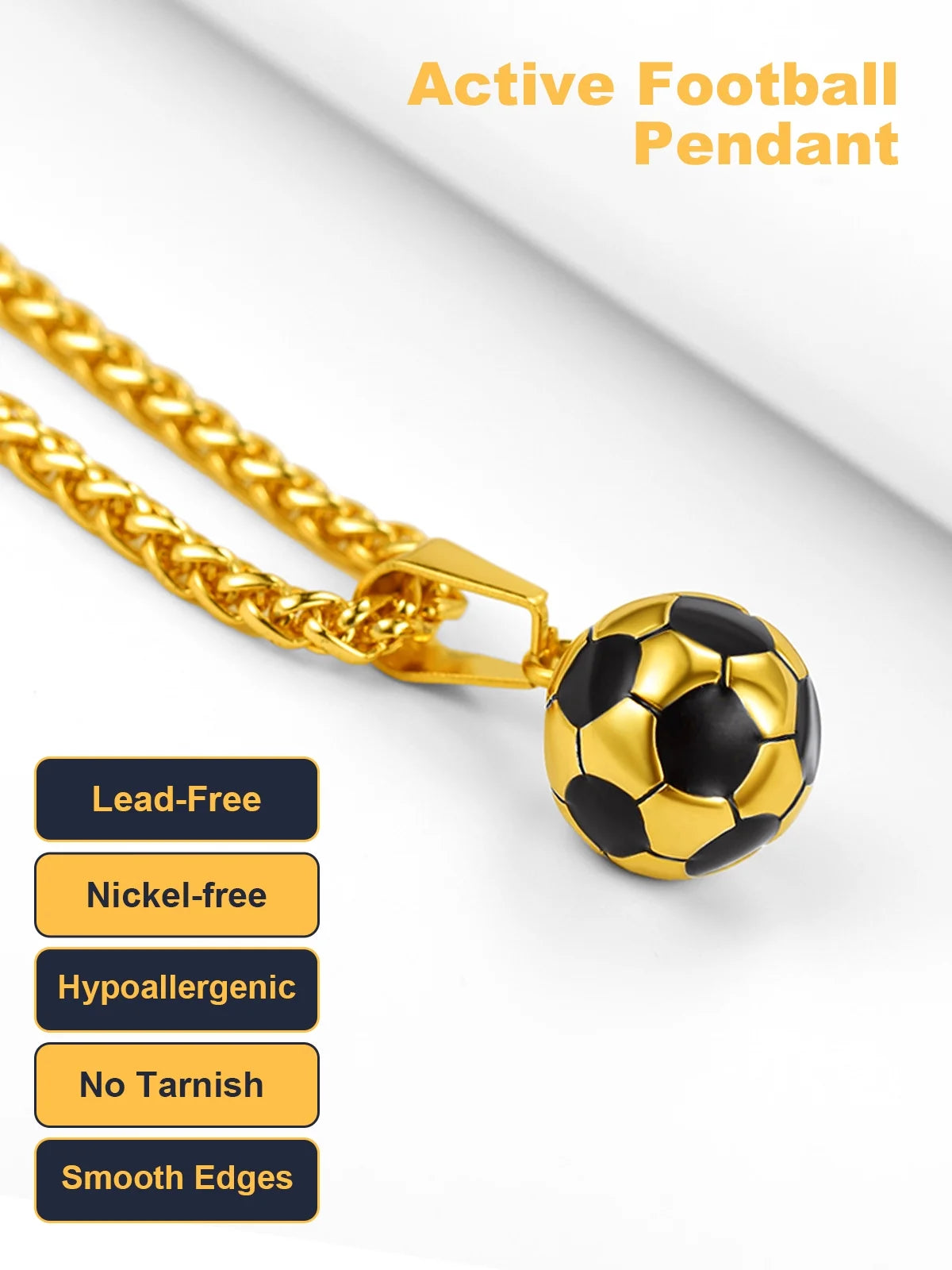 Charm Sport Ball Enamel Football Fashion Soccer Men Jewelry Gold Rope Chain